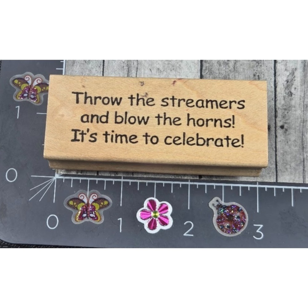 Inky Antics Throw The Streamers Horns Celebrate 2000 Rubber Stamp Wood #i41